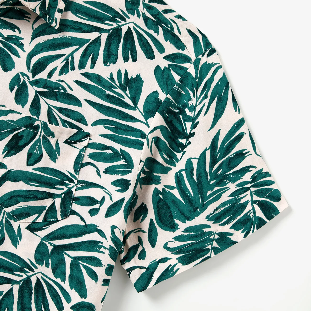 Family Matching Leaf Print Beach Shirt and High Neck Halter Belt Maxi Dress Sets GlossyDarkGreen big image 1