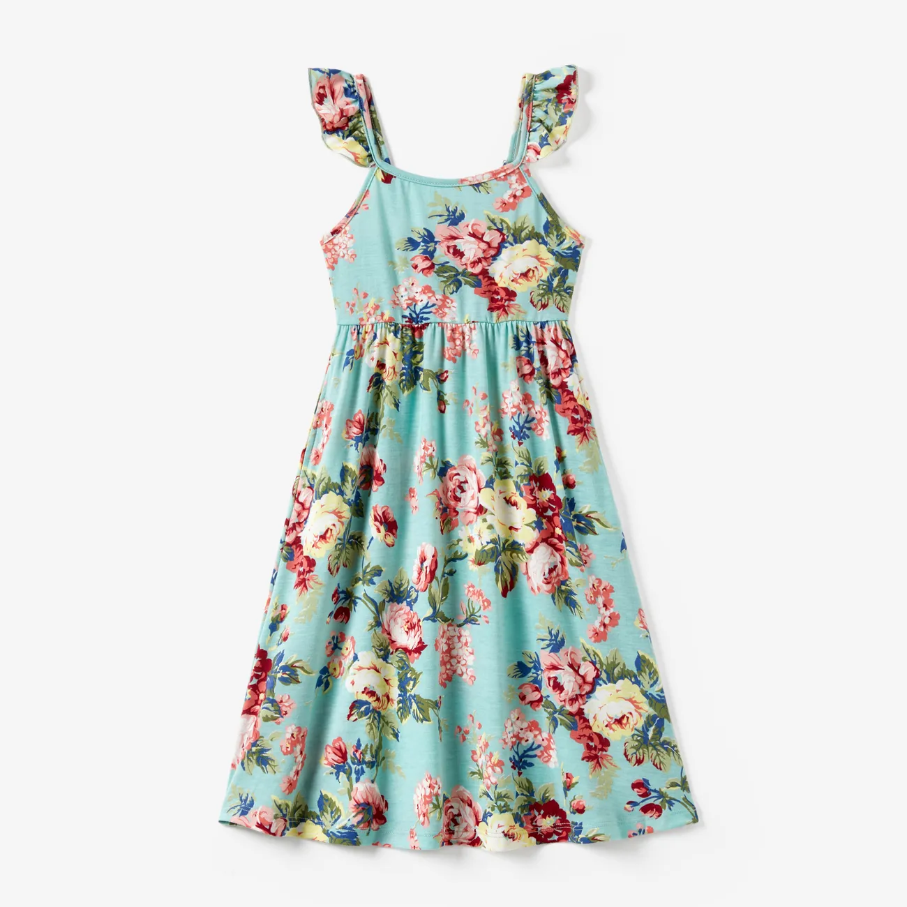 Mommy and Me Floral Elastic Waist Strap Maxi Dress with Pockets Mint Green big image 1