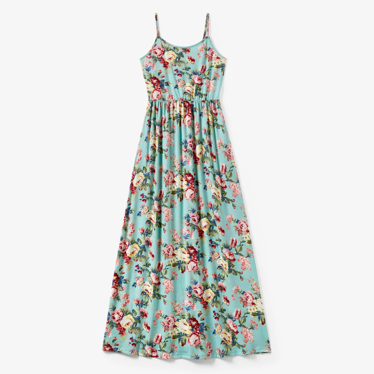 Mommy and Me Floral Elastic Waist Strap Maxi Dress with Pockets Mint Green big image 1