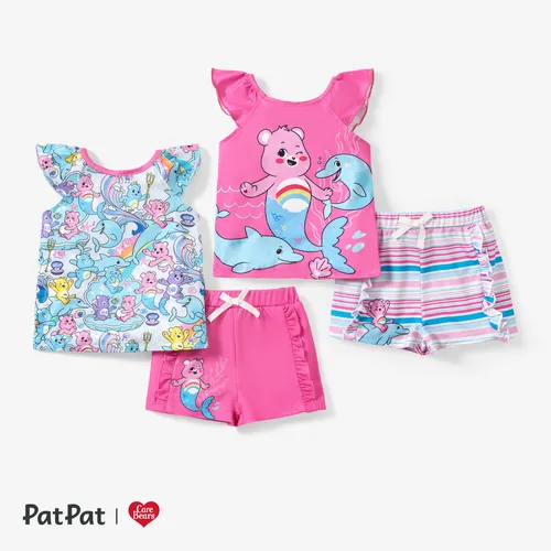 Care Bears 2pcs Toddler Girls Character Mermaid Print Ruffled Top with Shorts set