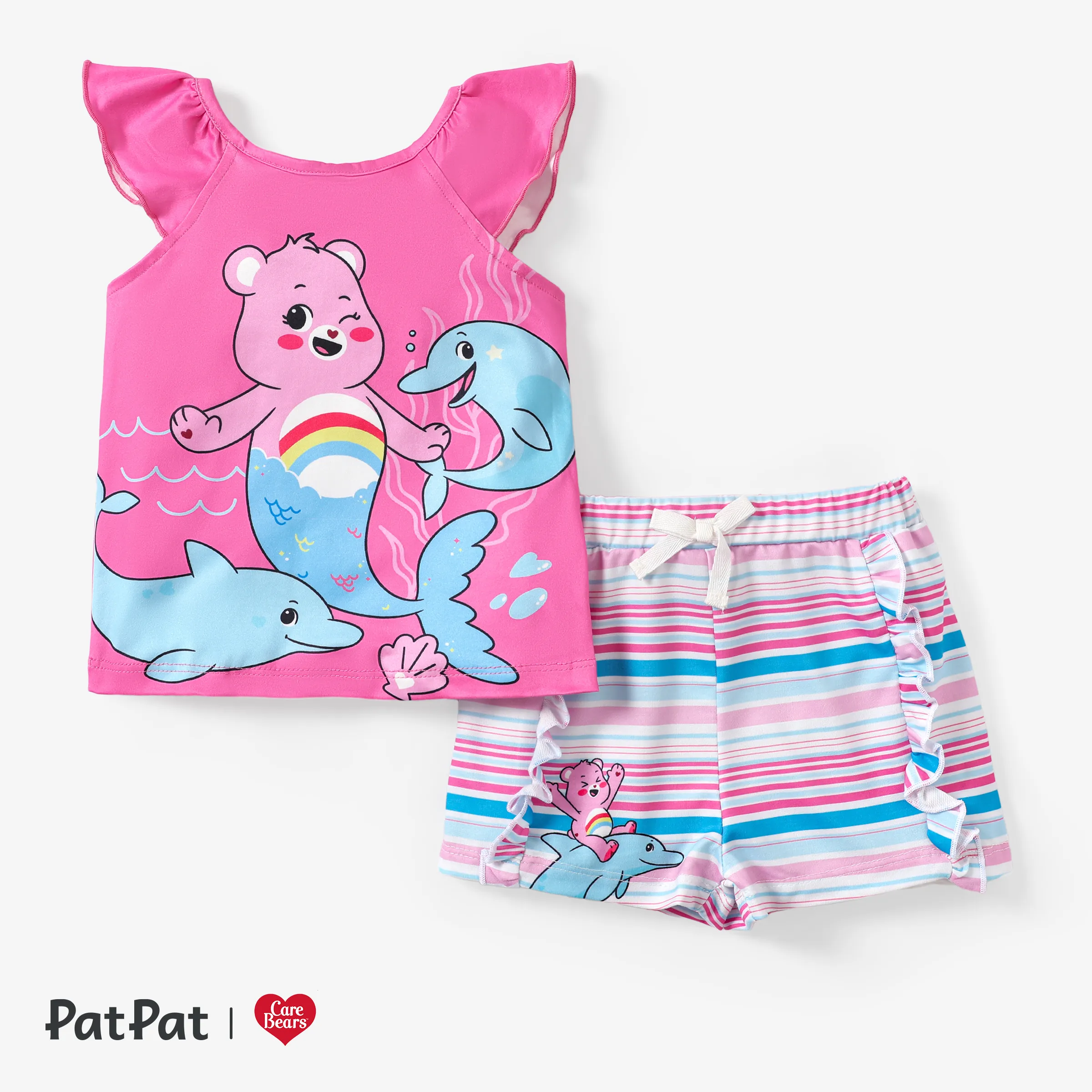 

Care Bears 2pcs Toddler Girls Character Mermaid Print Ruffled Top with Shorts set