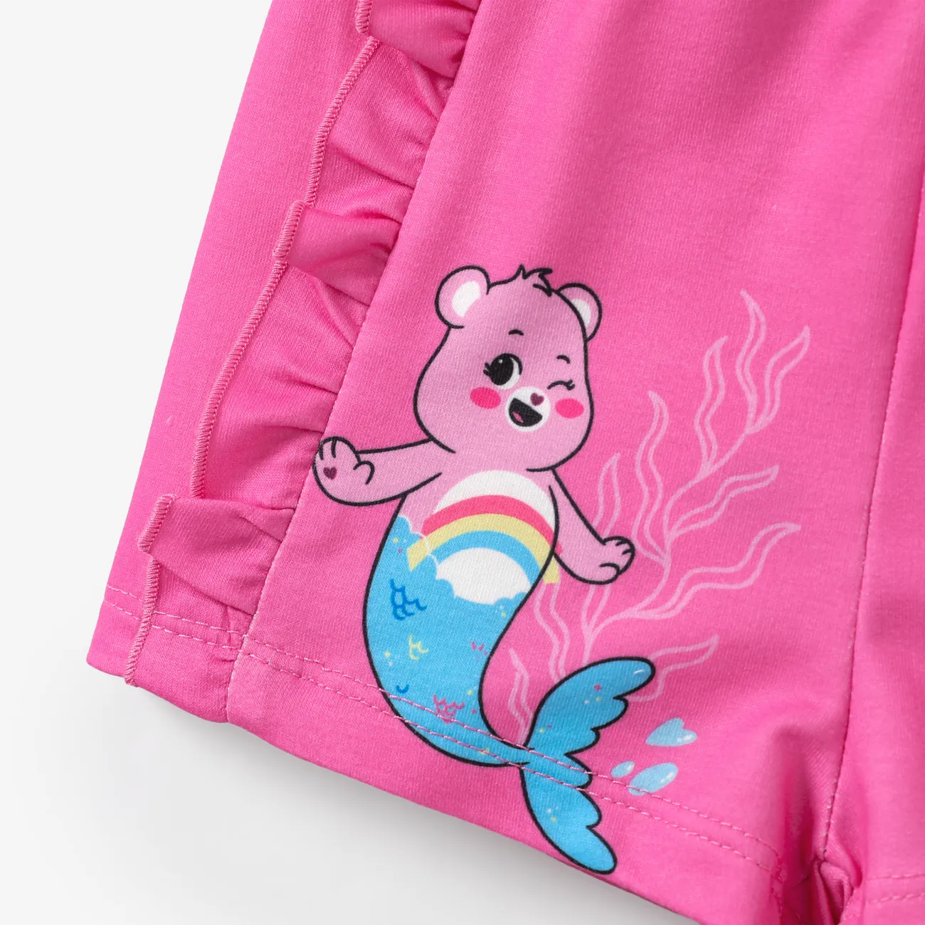Care Bears 2pcs Toddler Girls Character Mermaid Print Ruffled Top with Shorts set Light Blue big image 1