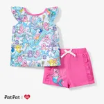 Care Bears 2pcs Toddler Girls Character Mermaid Print Ruffled Top with Shorts set Light Blue