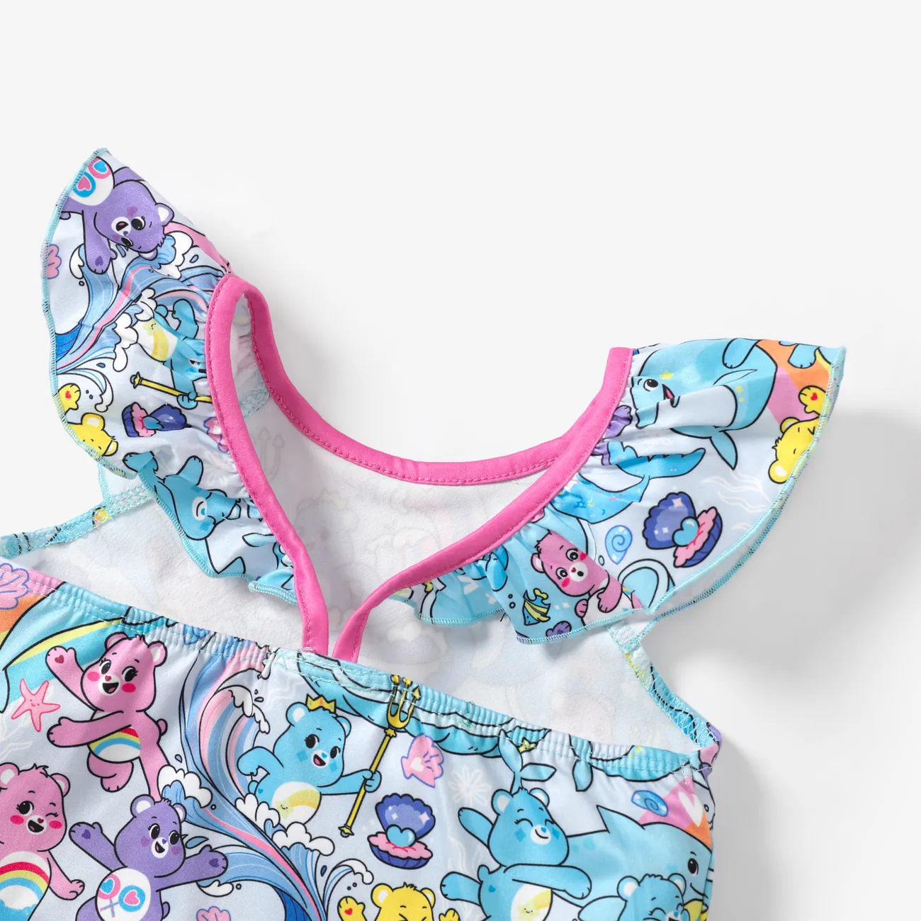 Care Bears 2pcs Toddler Girls Character Mermaid Print Ruffled Top with Shorts set Light Blue big image 1