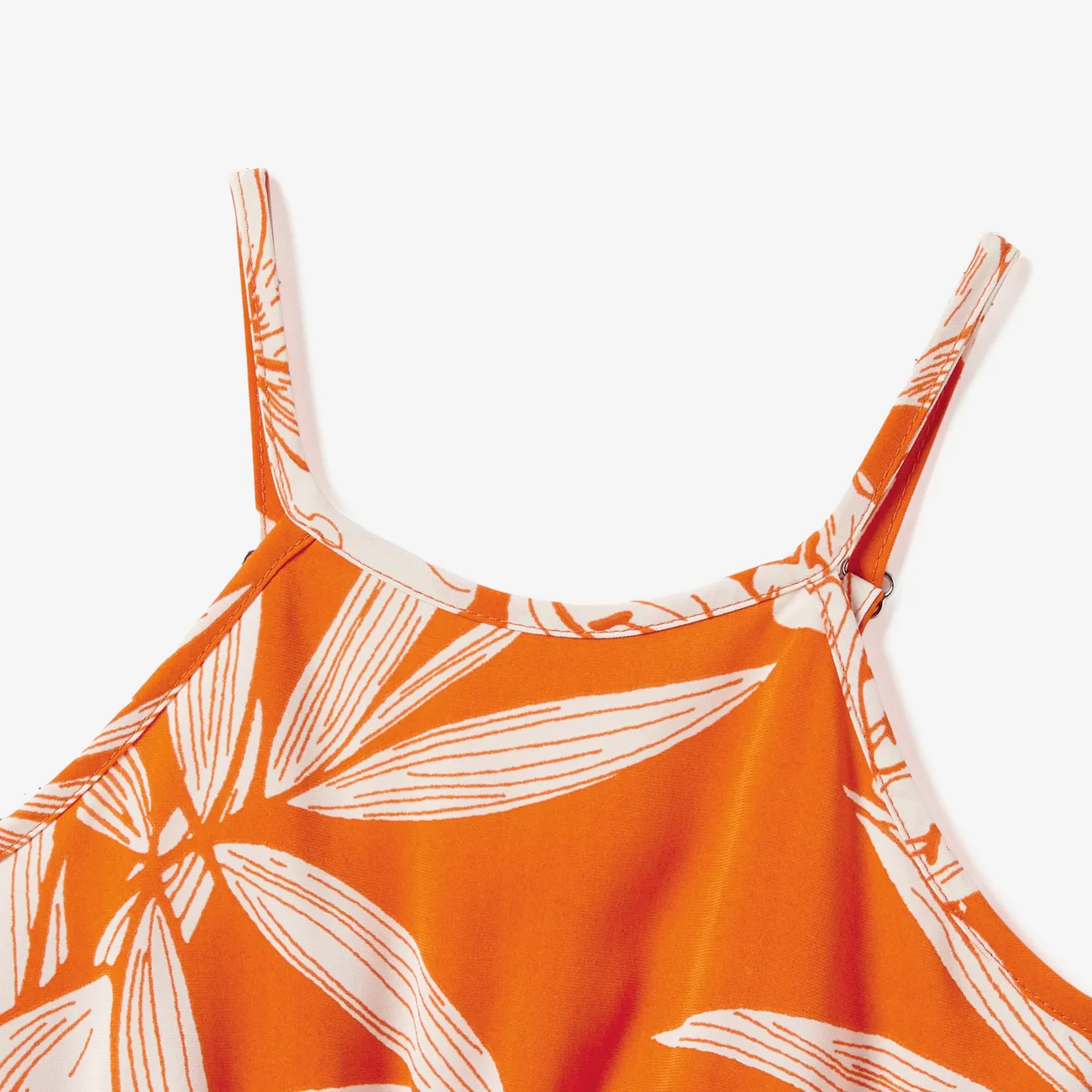 Family Matching Orange Beach Shirt and Floral Strap Dress Sets orangewhite big image 1