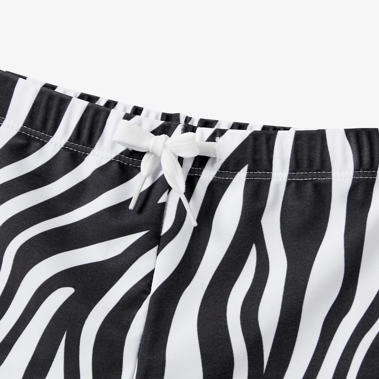 Family Matching Zebra Stripe Drawstring Swim Trunks or One Shoulder Cut Out One-Piece Swimsuit  Black/White big image 1