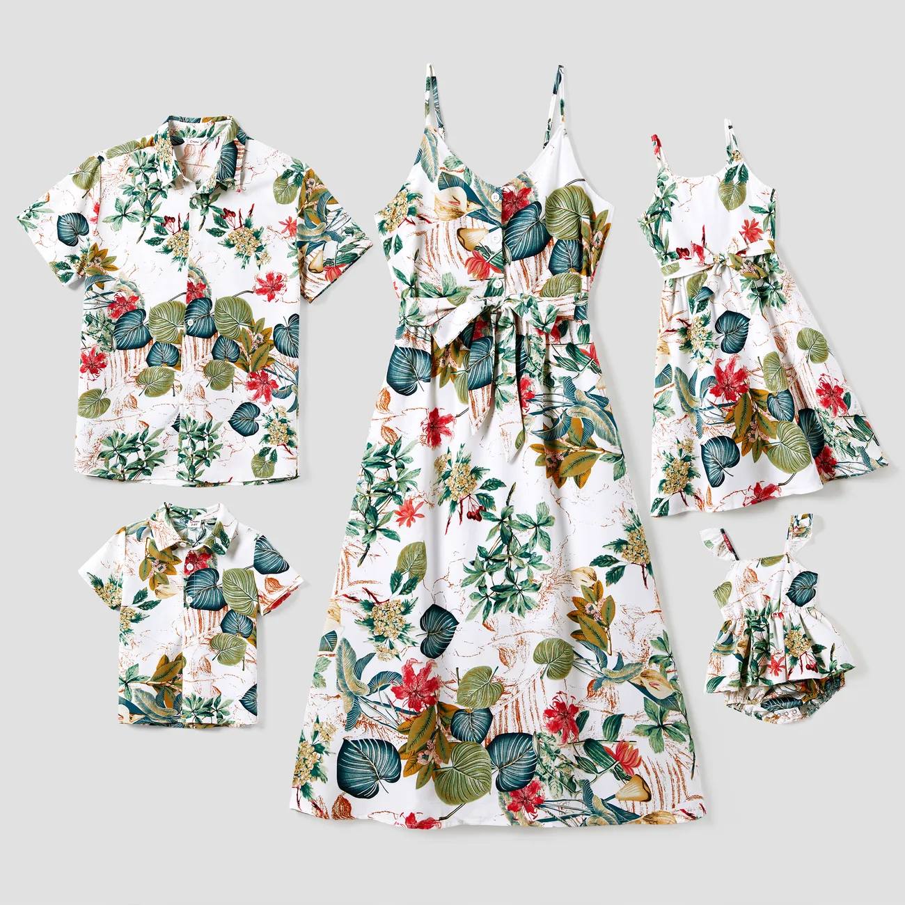 Family Matching Beach Shirt and Floral Button-Front Strap Dress Sets White big image 1
