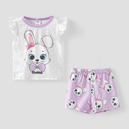 Baby/Toddler Girl 2pcs Rabbit Print Tee and Shorts Pajama Set