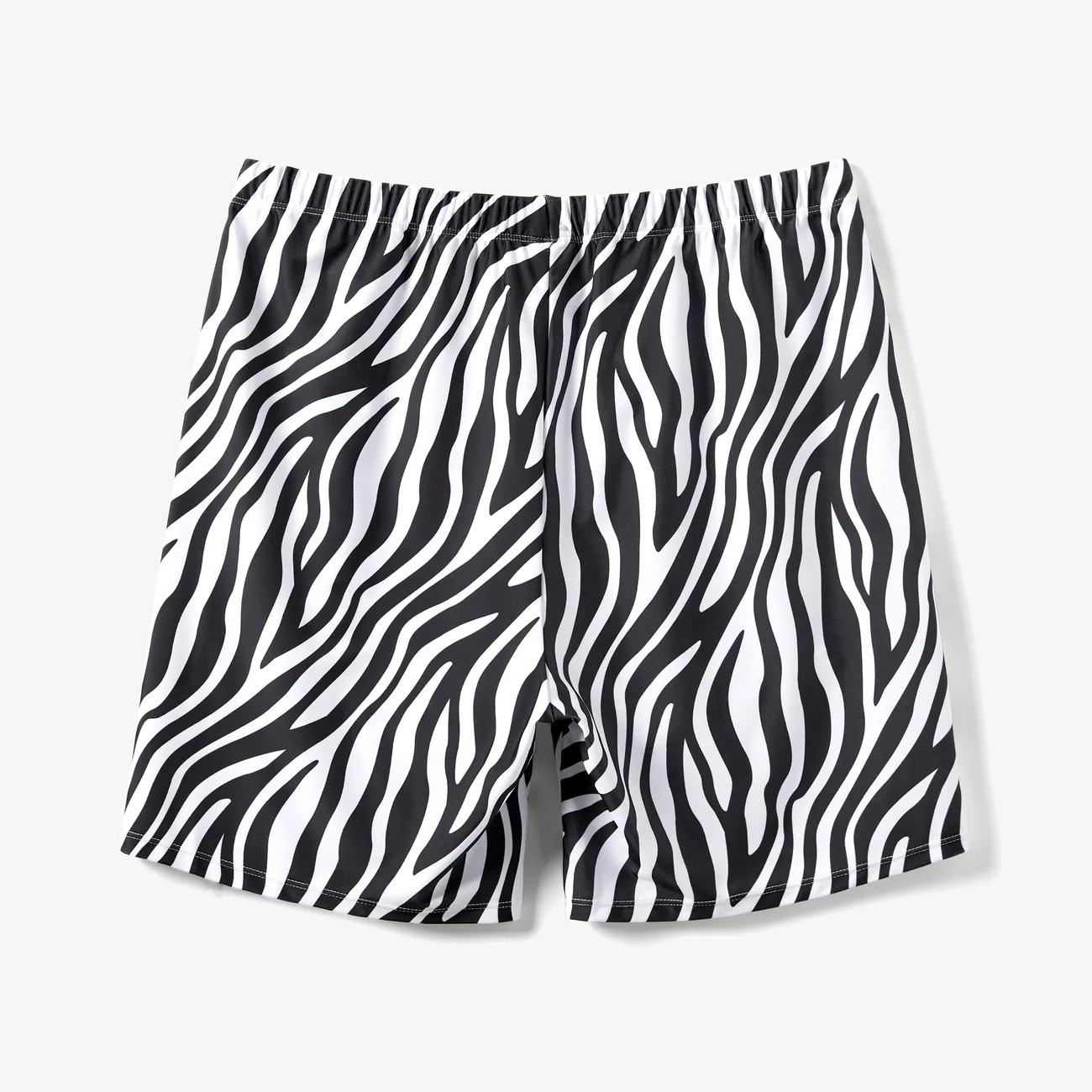 Family Matching Zebra Stripe Drawstring Swim Trunks or One Shoulder Cut Out One-Piece Swimsuit  Black/White big image 1