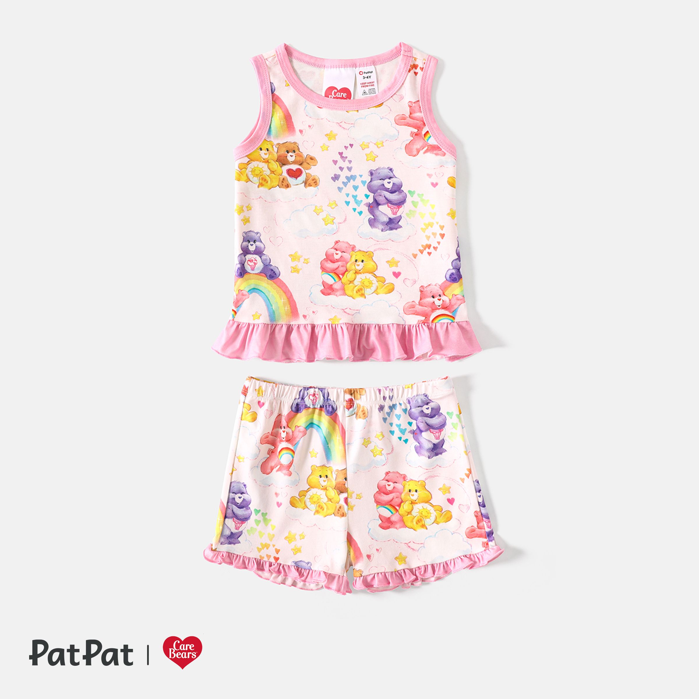 Care Bears Mommy And Me Allover Print Ruffle Trim Tank Top & Shorts Sets