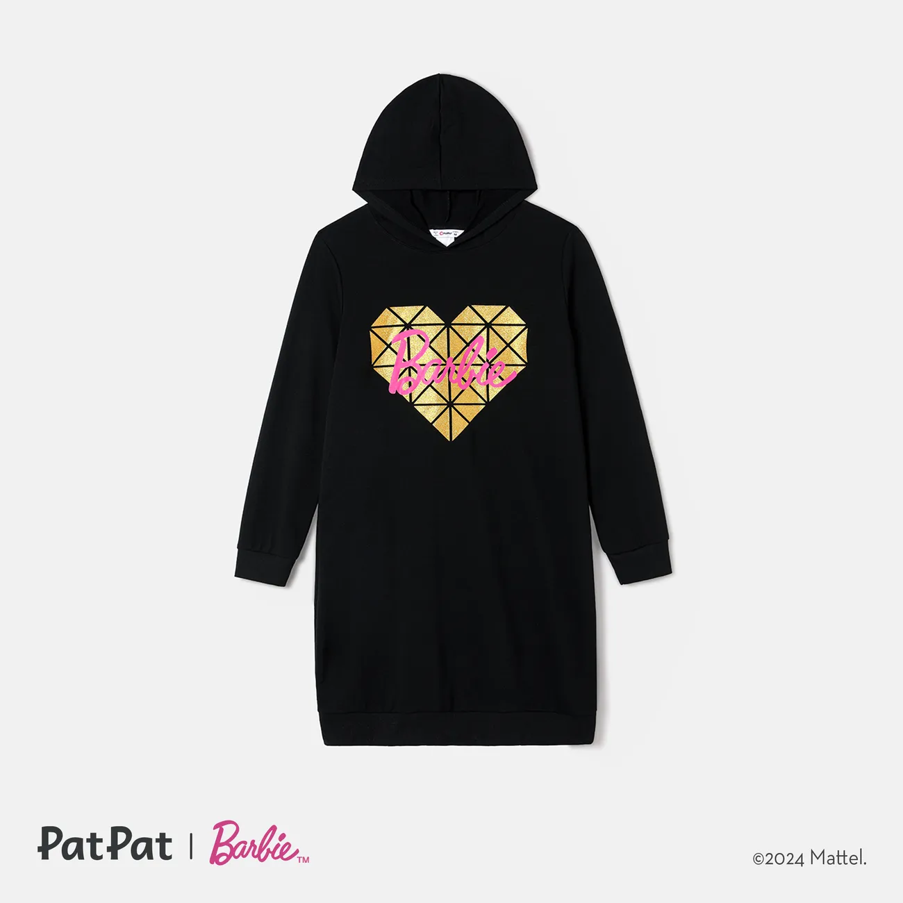 Barbie Mommy and Me Letter Heart Graphic Long-sleeve Hooded Sweatshirt Dress Black big image 1