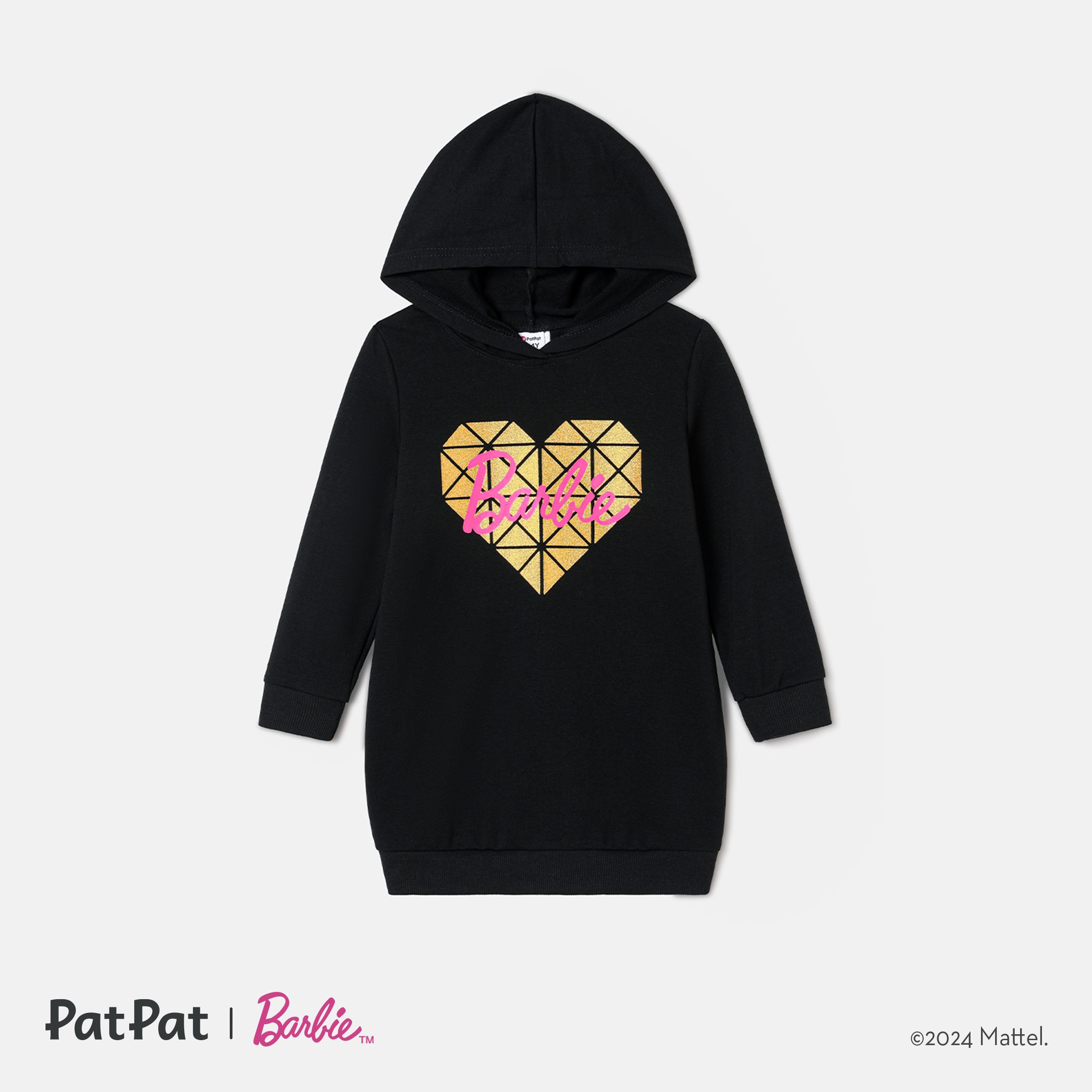 Barbie Mommy and Me Letter Heart Graphic Long-sleeve Hooded Sweatshirt Dress