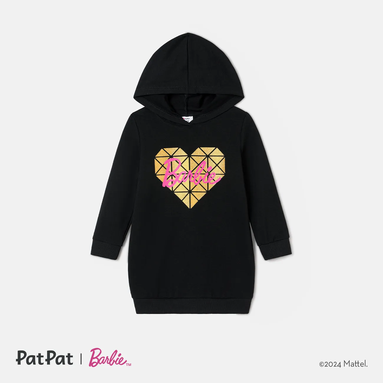 Barbie Mommy and Me Letter Heart Graphic Long-sleeve Hooded Sweatshirt Dress Black big image 1