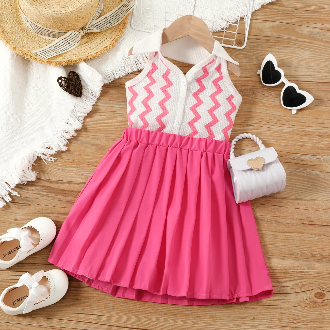 2pcs Kid Girl's  Summer Avant-garde Style Stripe Skirt with Shirt Collar  Roseo big image 1