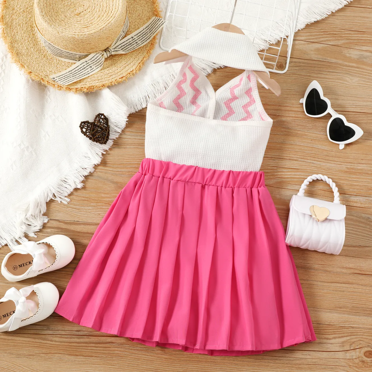 2pcs Kid Girl's  Summer Avant-garde Style Stripe Skirt with Shirt Collar  Roseo big image 1