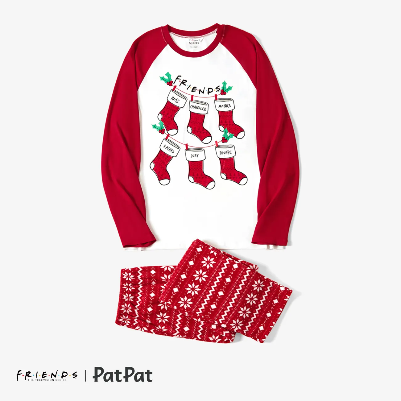 Friends Family Matching Christmas Character Print Pajamas Sets(Flame resistant) Red big image 1