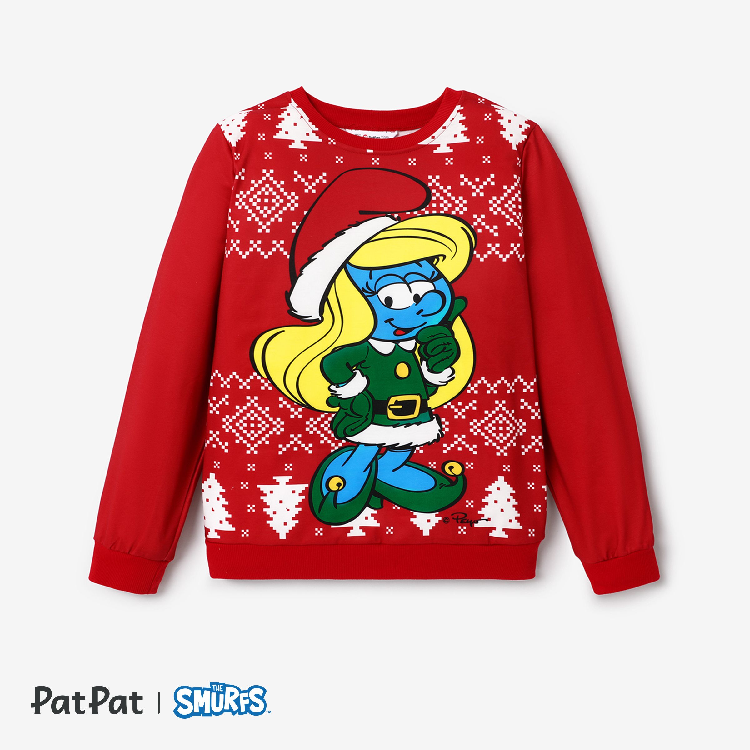 The Smurfs Family Matching Christmas Character & Snowflake Print Long-sleeve Top