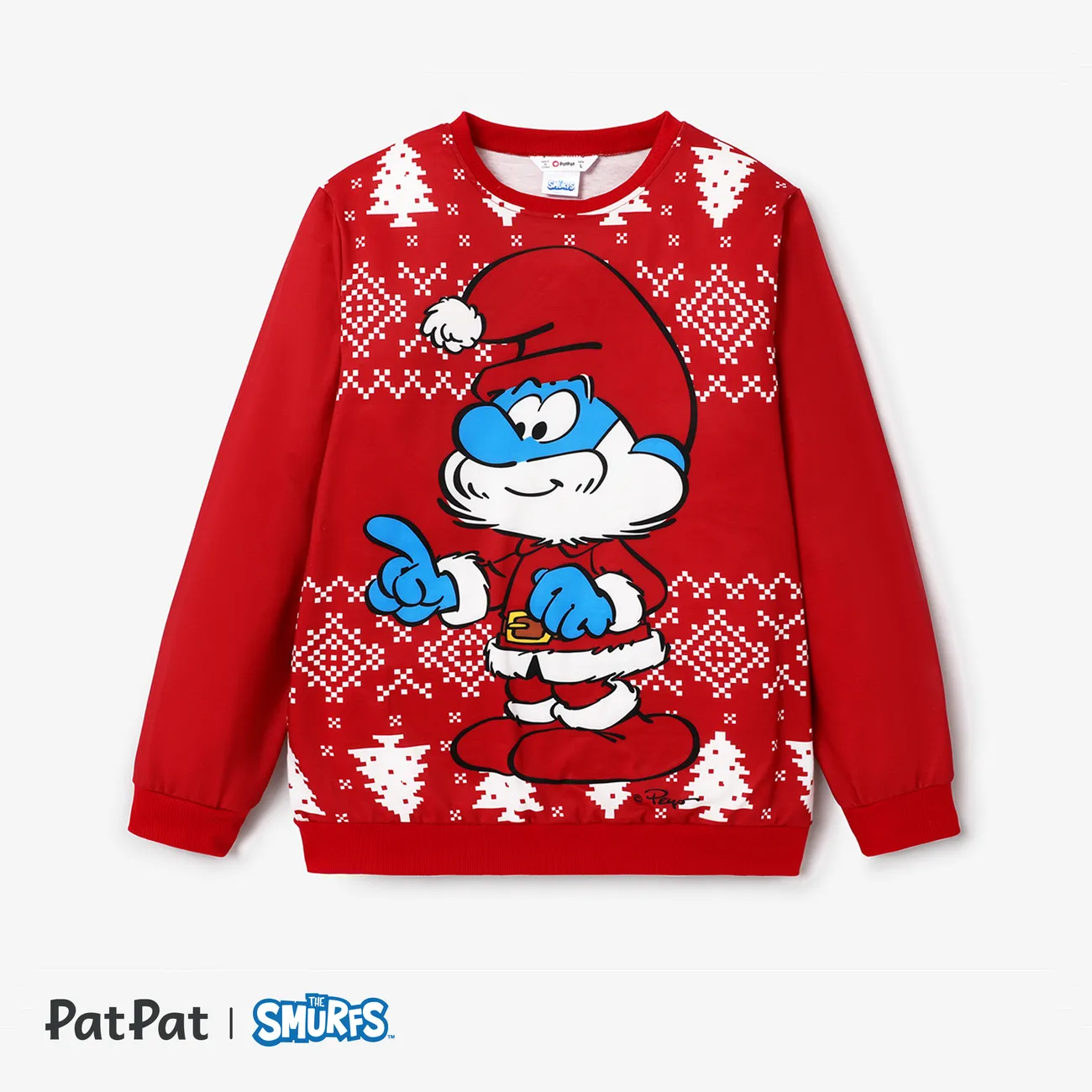 The Smurfs Family Matching Christmas Character & Snowflake Print Long-sleeve Top  Red big image 1