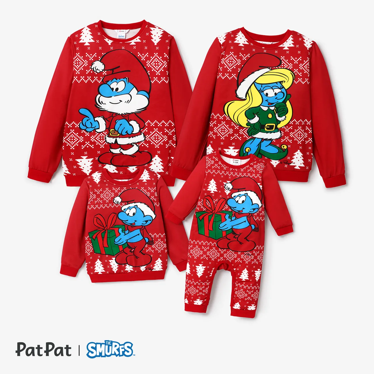Os Smurfs Look de família Natal Manga comprida Conjuntos de roupa para a família Tops Vermelho big image 1