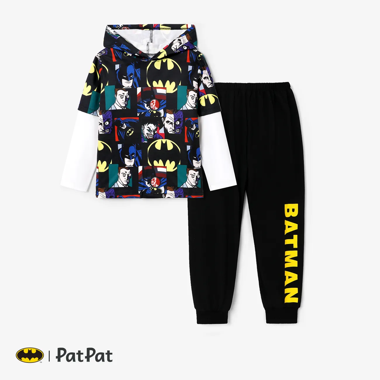 Batman Kid Boy Super Hero Character Print  Colorblock Top and Pants Black big image 1