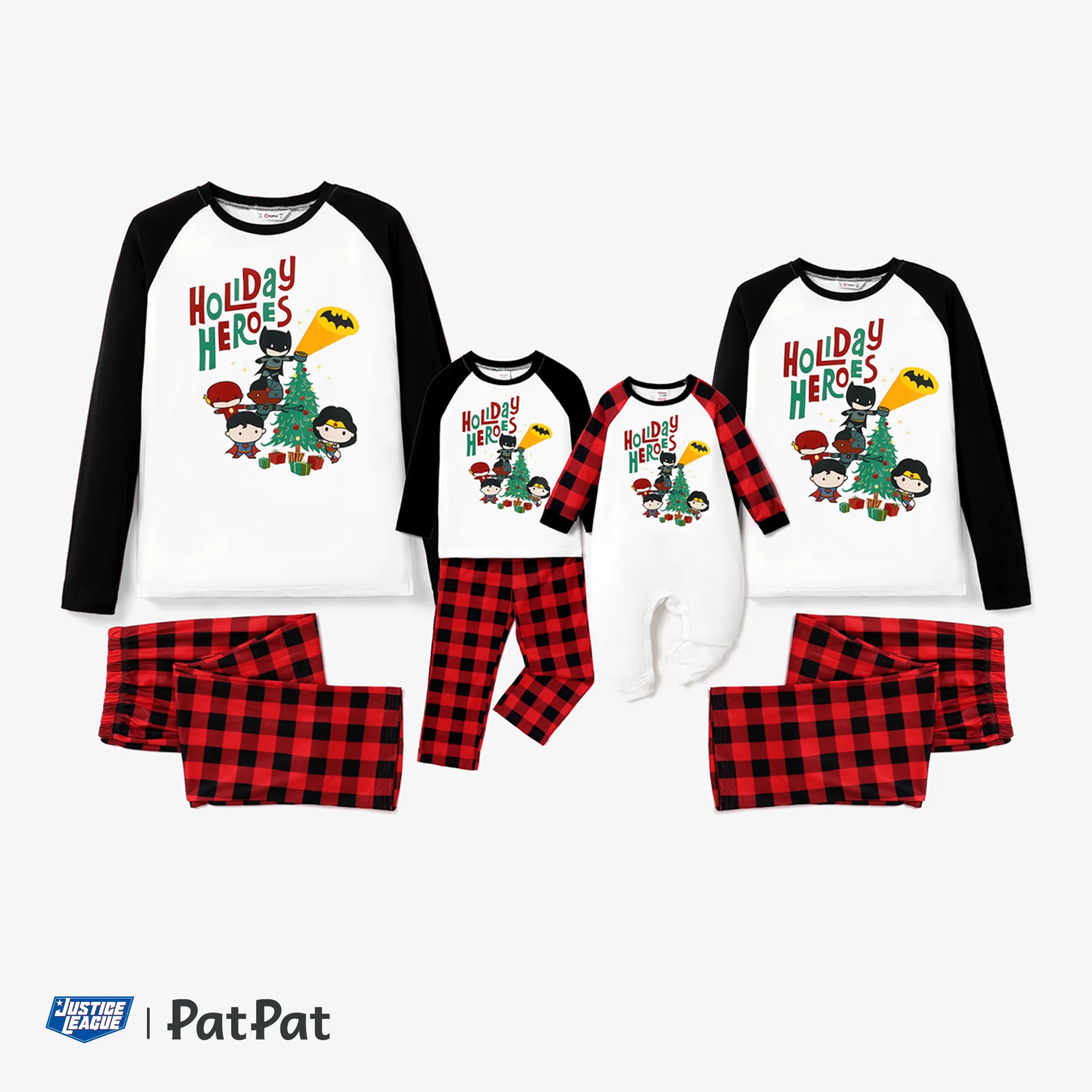 DC Super Friends Family Matching Christmas Graphic Top And Grid Pants Pajamas Sets(Flame Resistant)