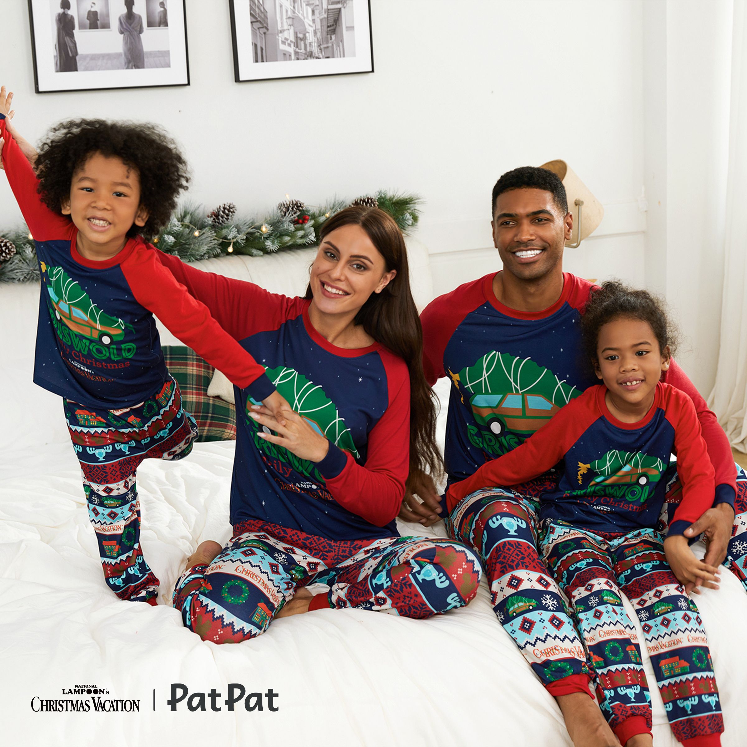 Family Matching Christmas Dinosaur and Letter Print Raglan Long-sleeve Pajamas Sets (Flame Resistant)