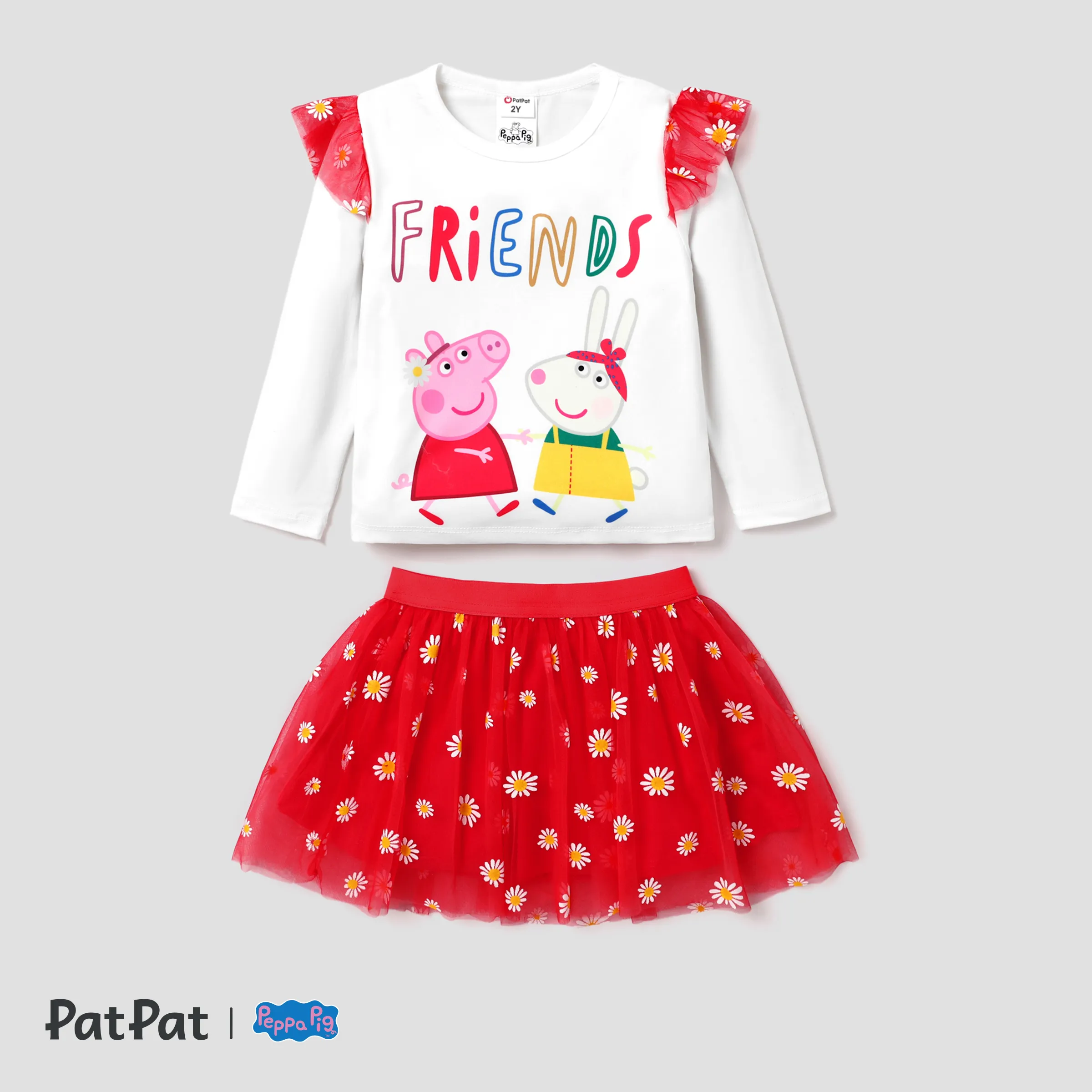 Peppa Pig 2pcs Toddler GIrl Positioned Pattern Printed Top Or Mesh Skirt Set