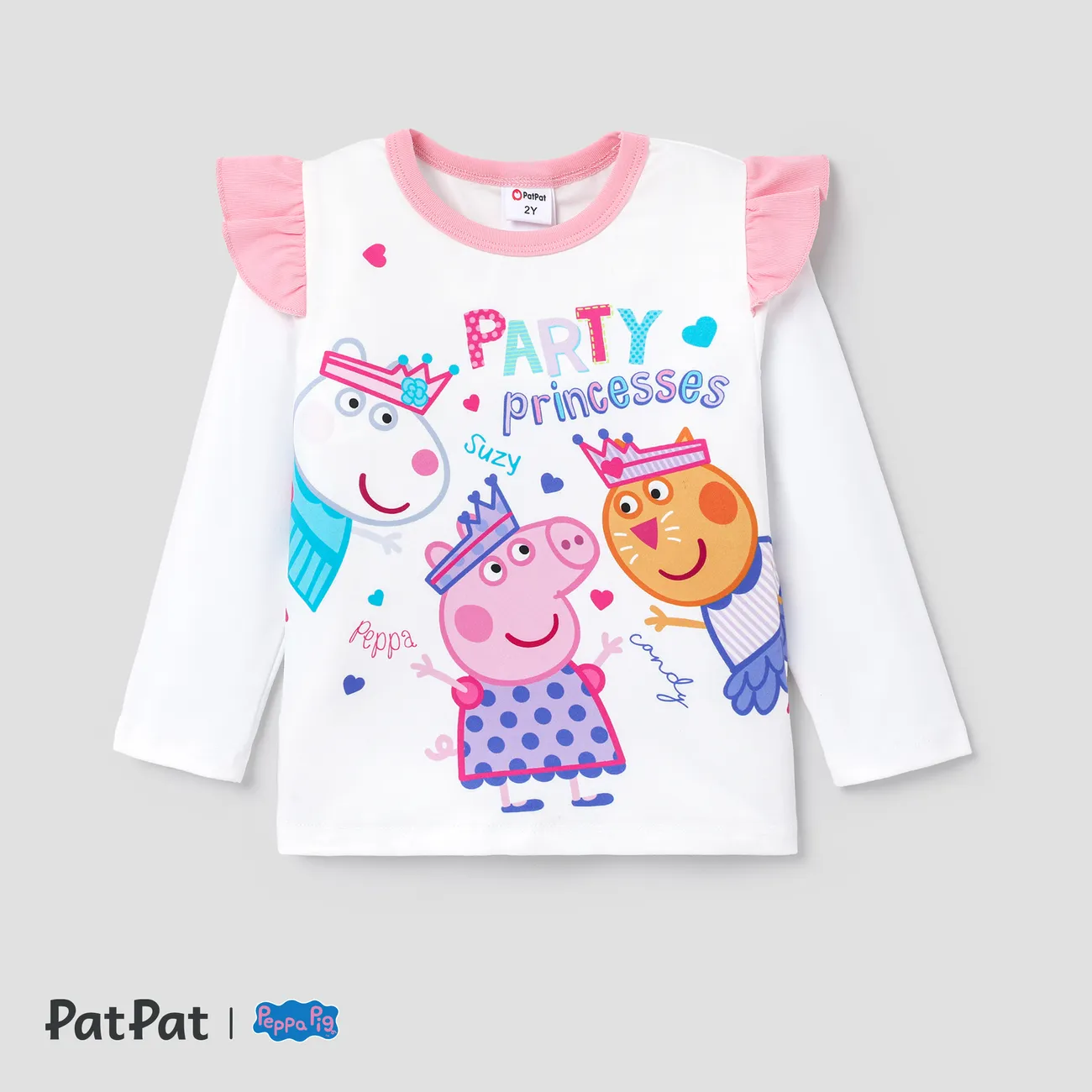 Peppa Pig Ruffled Heart print party Long-sleeve T-shirt PinkyWhite big image 1
