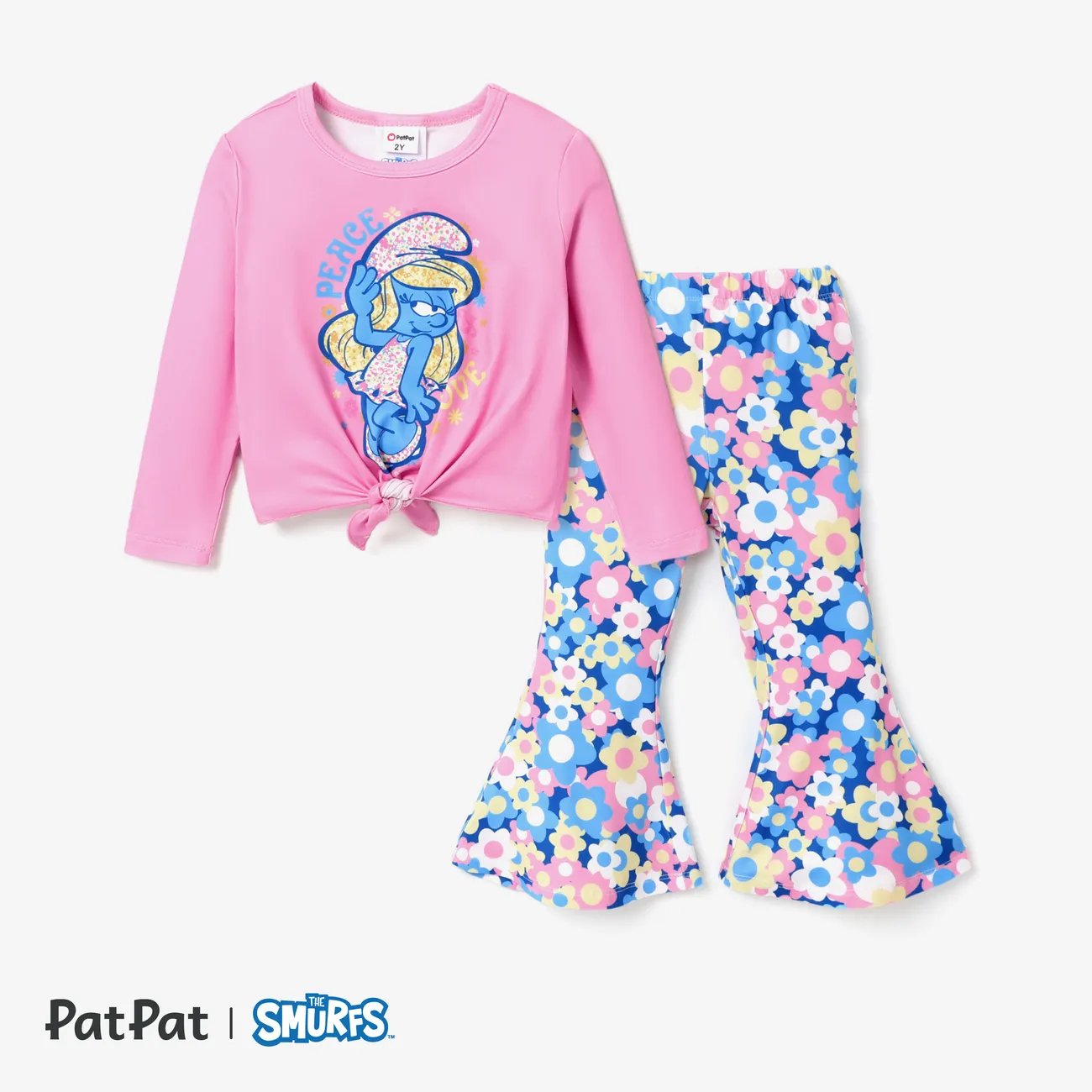 Os Smurfs 2 unidades Criança Menina Bordas em forma de sino Infantil conjuntos de camisetas Rosa big image 1
