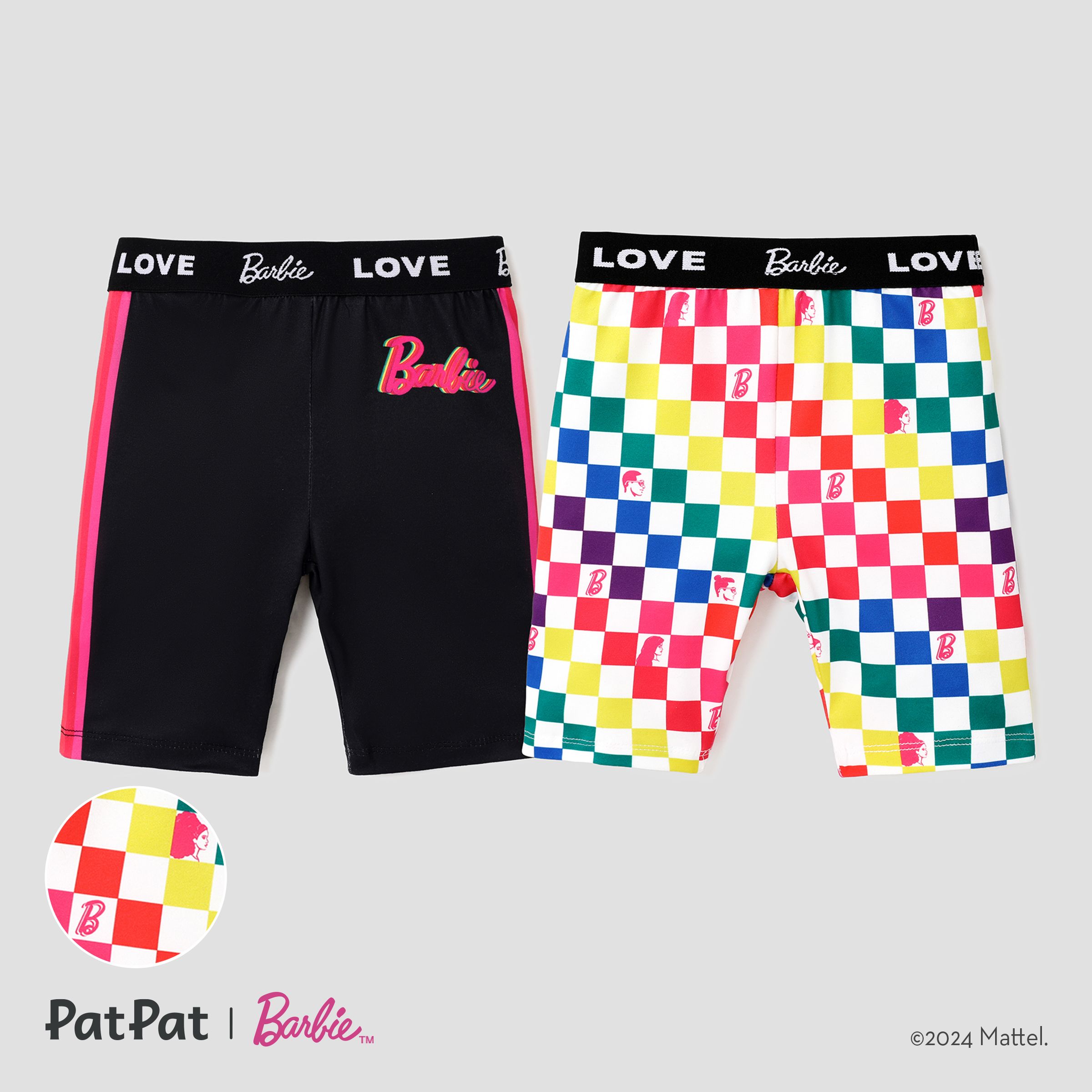 

Barbie Color checkerboard/color love letter stripe cycling pants