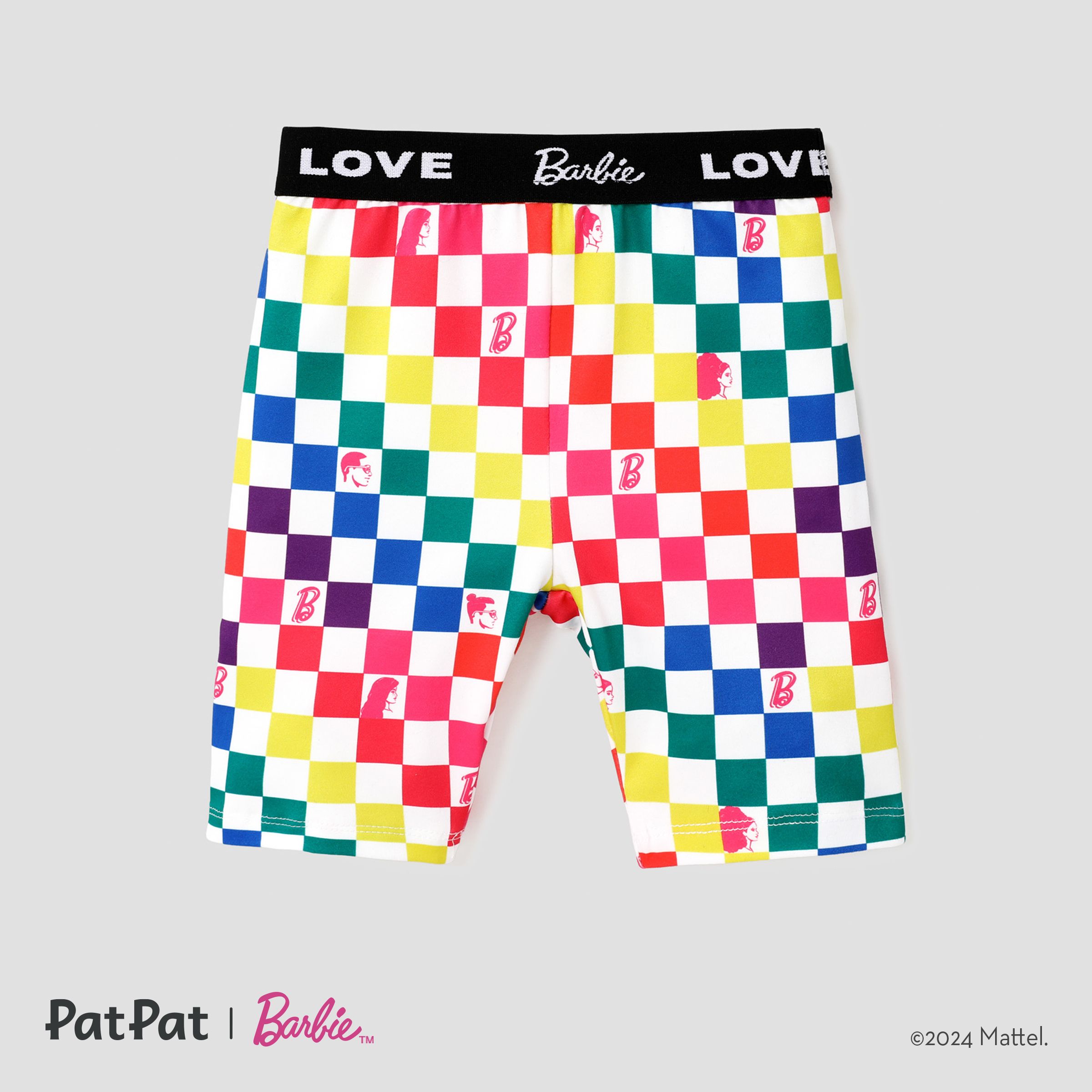 Barbie Color Checkerboard/color Love Letter Stripe Cycling Pants