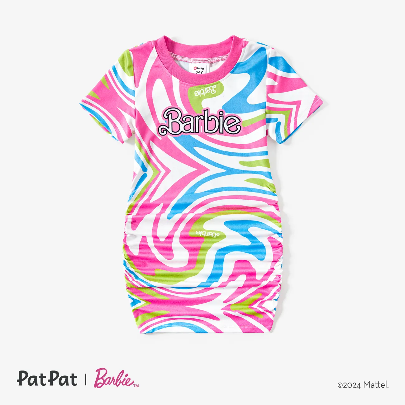 Barbie Mommy and Me Logo and Allover Colorful Grahic Print Fashionable Fitted Bodycon Dress Multi-color big image 1