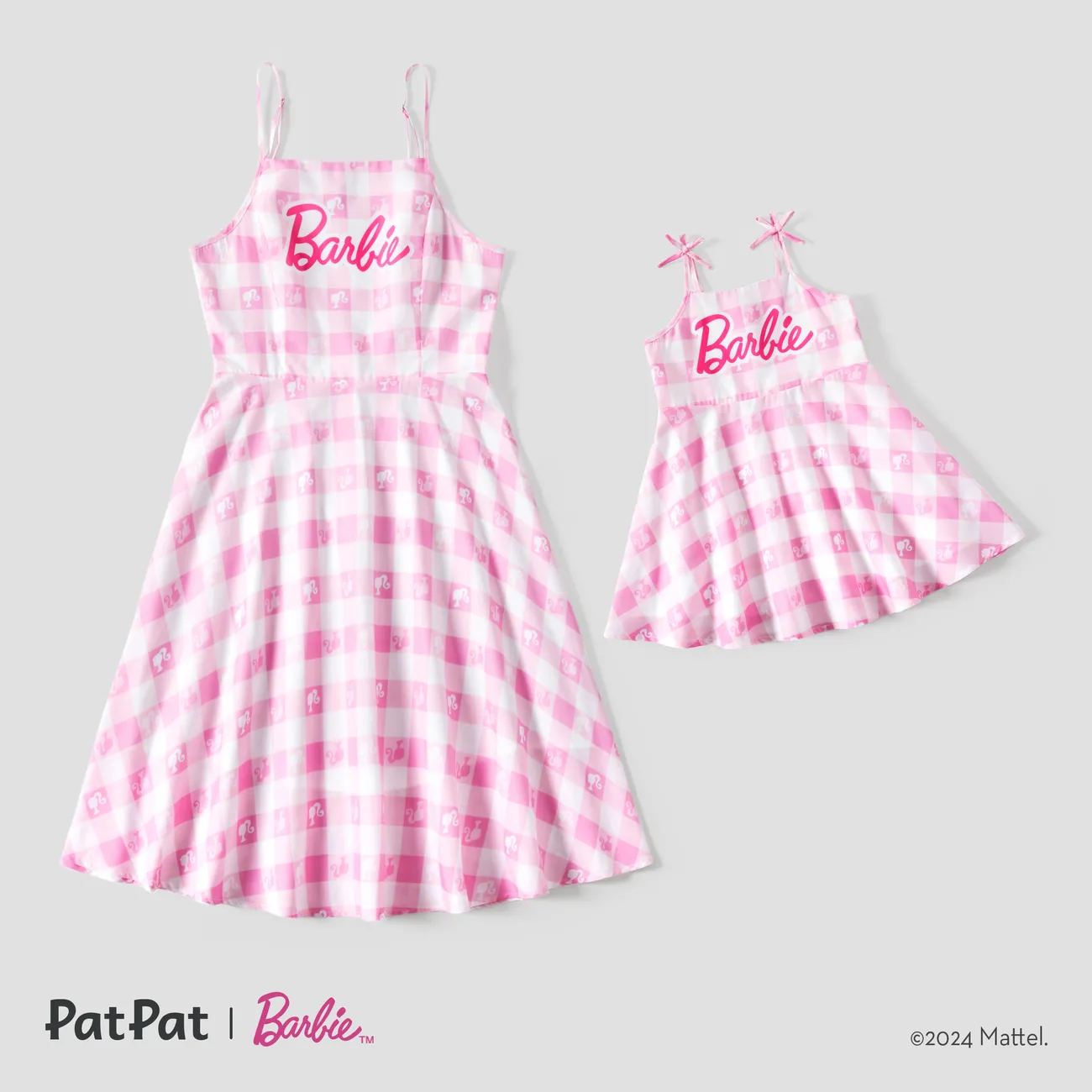 Barbie Mommy and Me Pink Plaid with Logo Print Dress
 Pink big image 1
