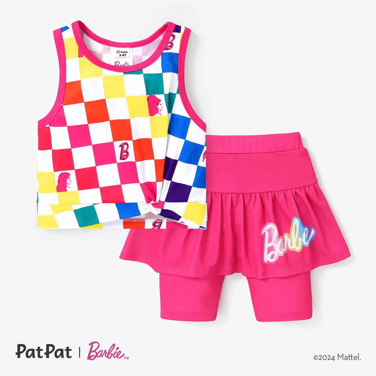 Barbie Toddler/Kid Girl 2pcs Colorful Grid pattern Tank top and Leggings set
 Multi-color big image 1
