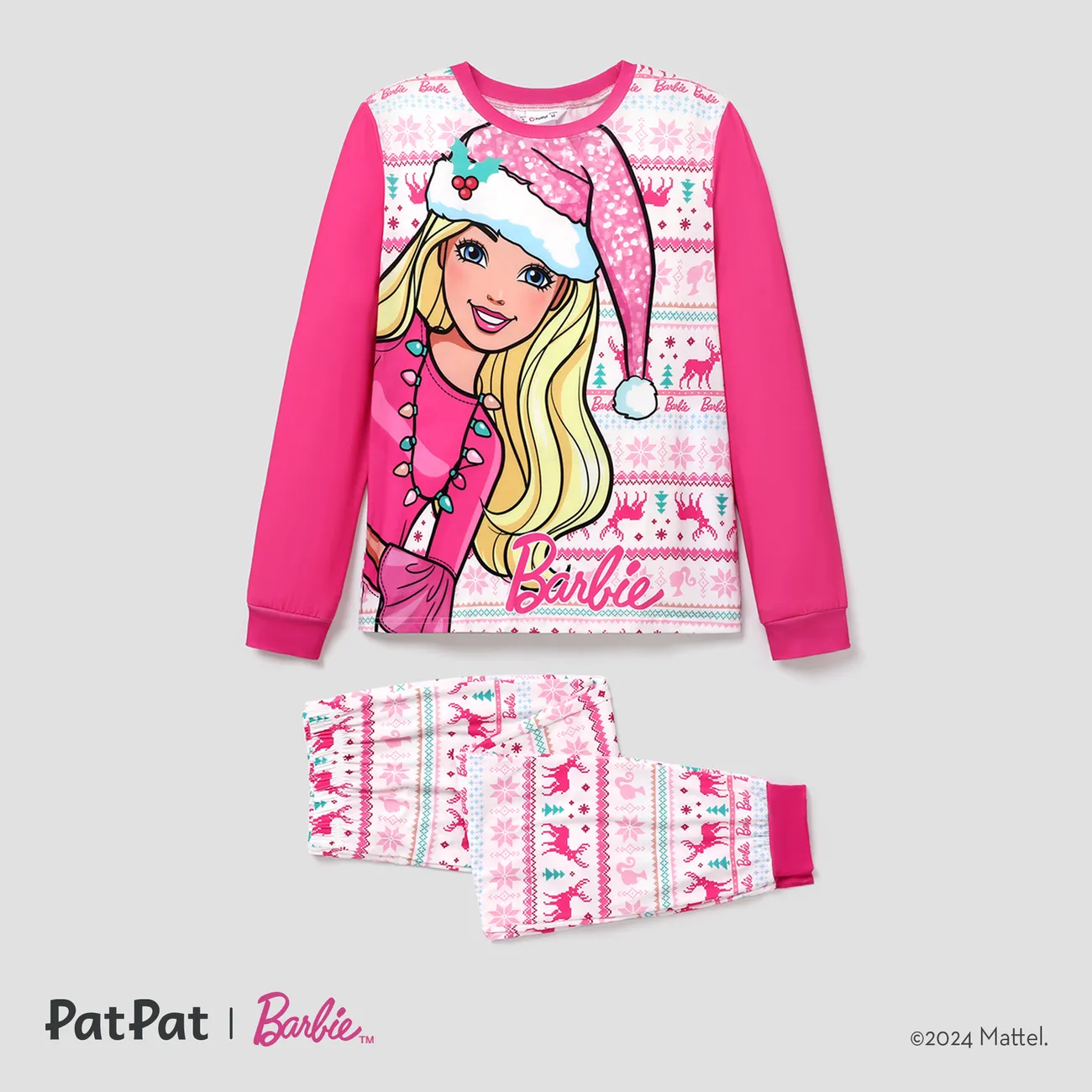 Barbie Christmas Mommy and Me Snowflake Deer Pattern Print Pajamas Sets (Flame Resistant) Hot Pink big image 1