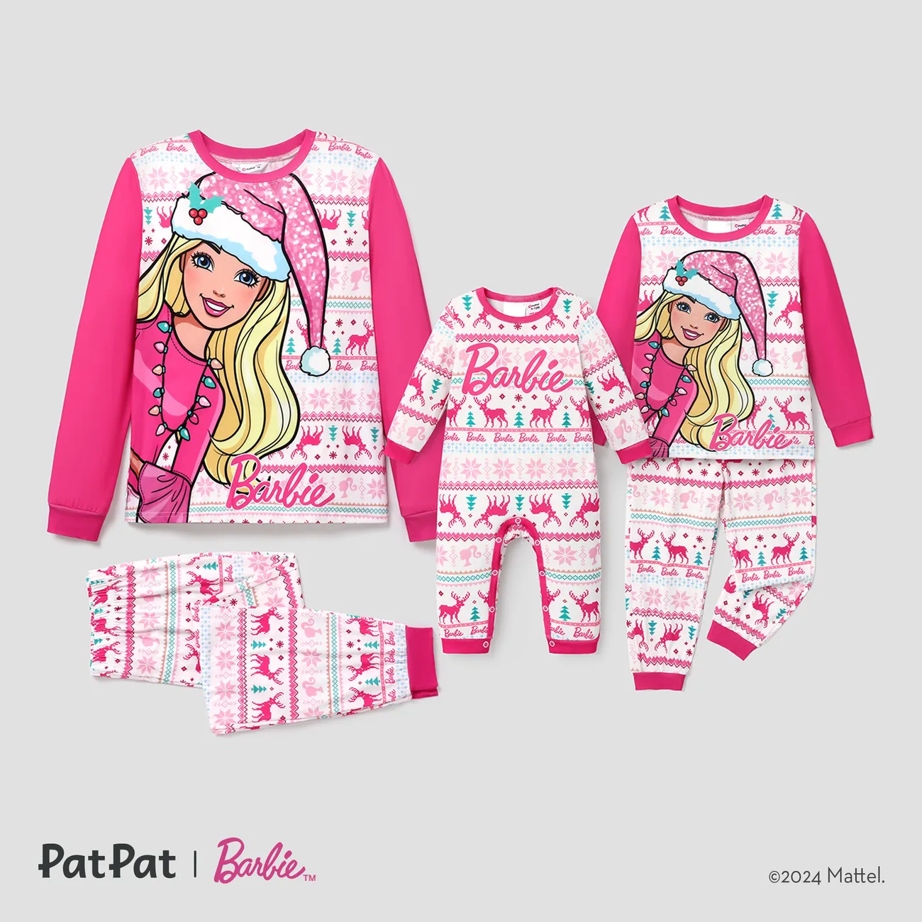 Barbie Natal Mãe e eu Conjuntos de roupa para a família Pijamas (Flame Resistant) Rosa Quente big image 1