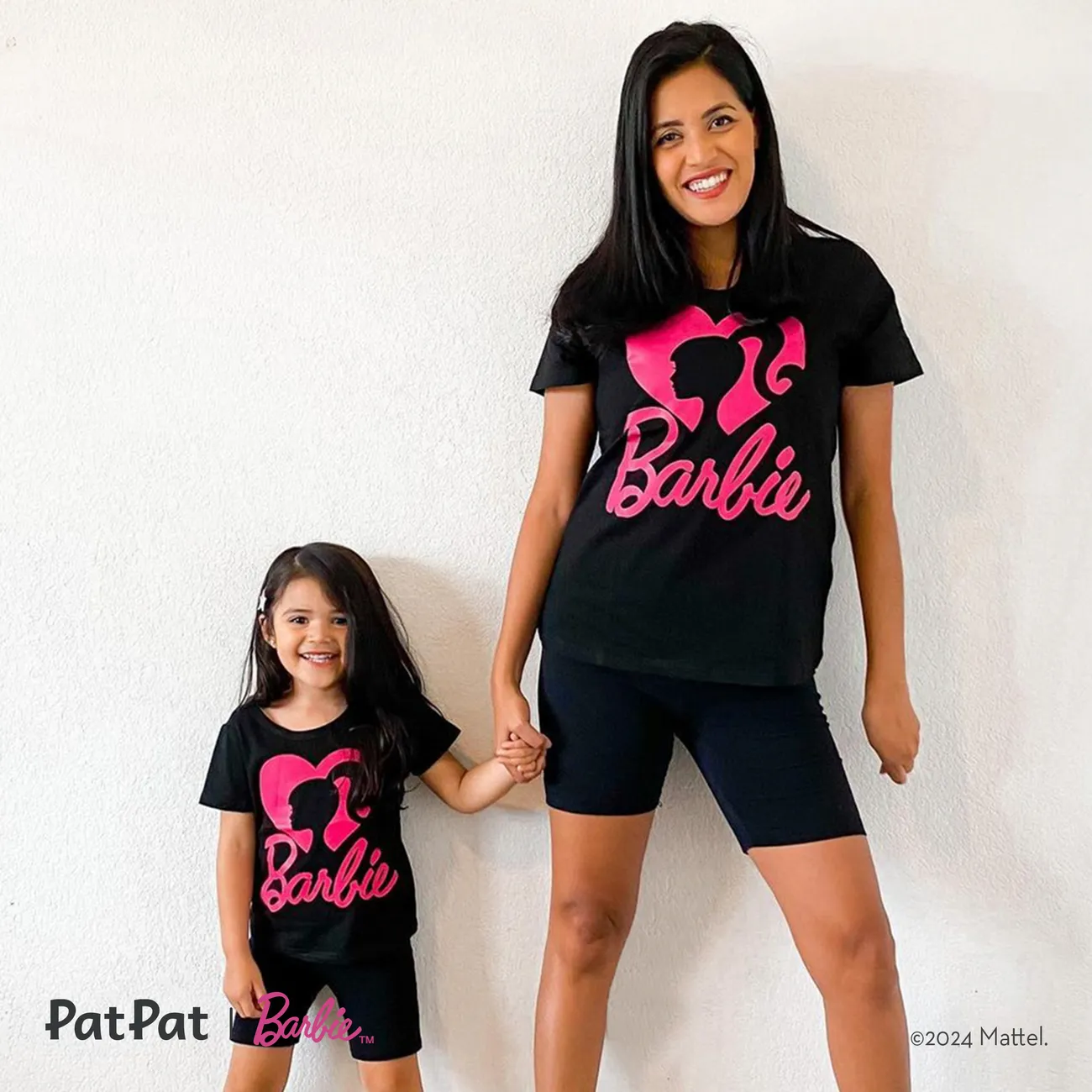 Barbie Mommy and Me Cotton Short-sleeve Heart & Letter Print Short-sleeve T-shirts Black big image 1