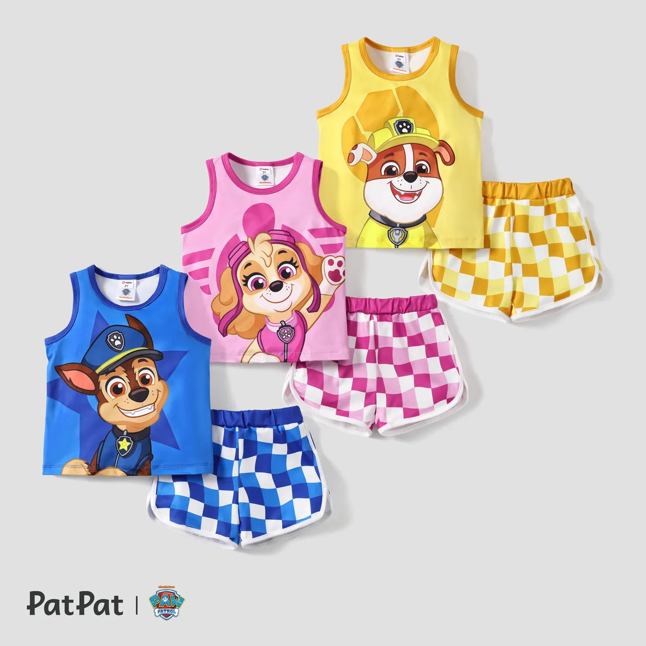 PAW Patrol 2pcs Toddler Boys/Girls Sporty Character Plaid Set
 Pink big image 1