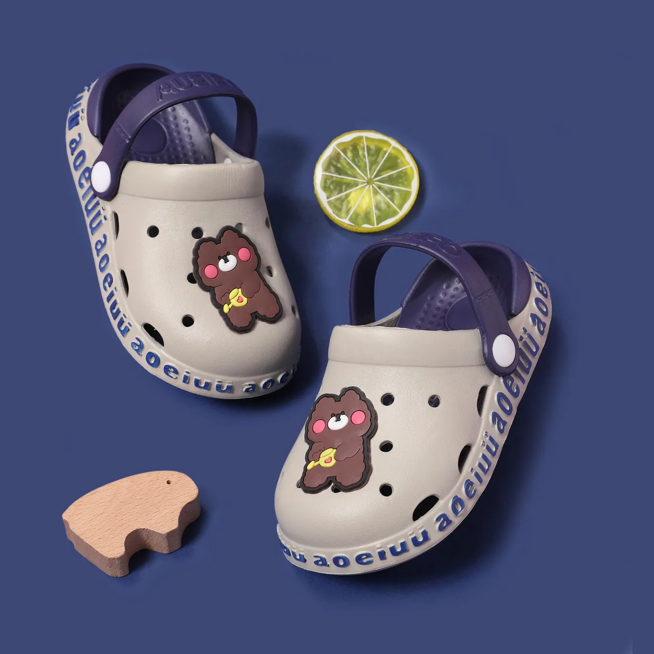 Toddler/Kids Girl/Boy Graffiti Cartoon Pattern Vent Clogs Hole Shoes Bluish Grey big image 1