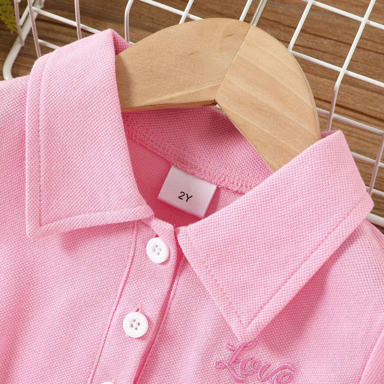 Toddler Girl's  Solid Color Short Sleeve Shirt Collar Dress Pink big image 1