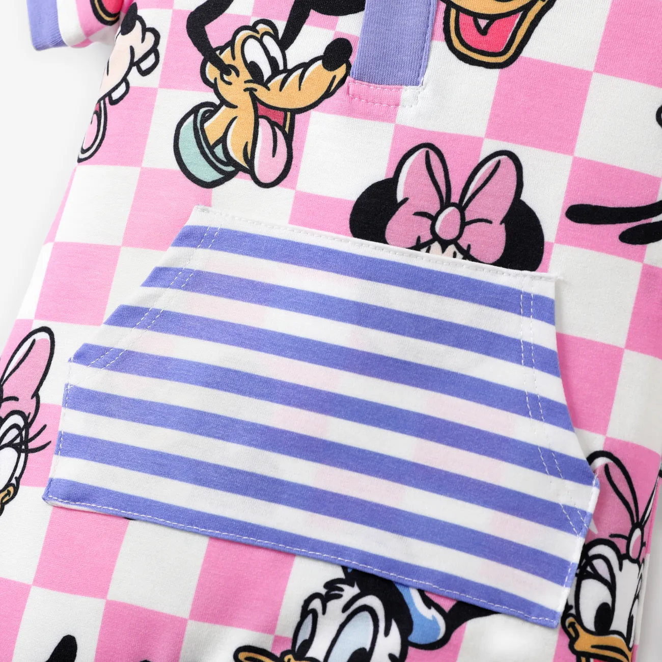 Disney Mickey and Friends 1pc Baby Boys/Girls Naia™ Plaid/Striped Short-Sleeve Romper
 Pink big image 1