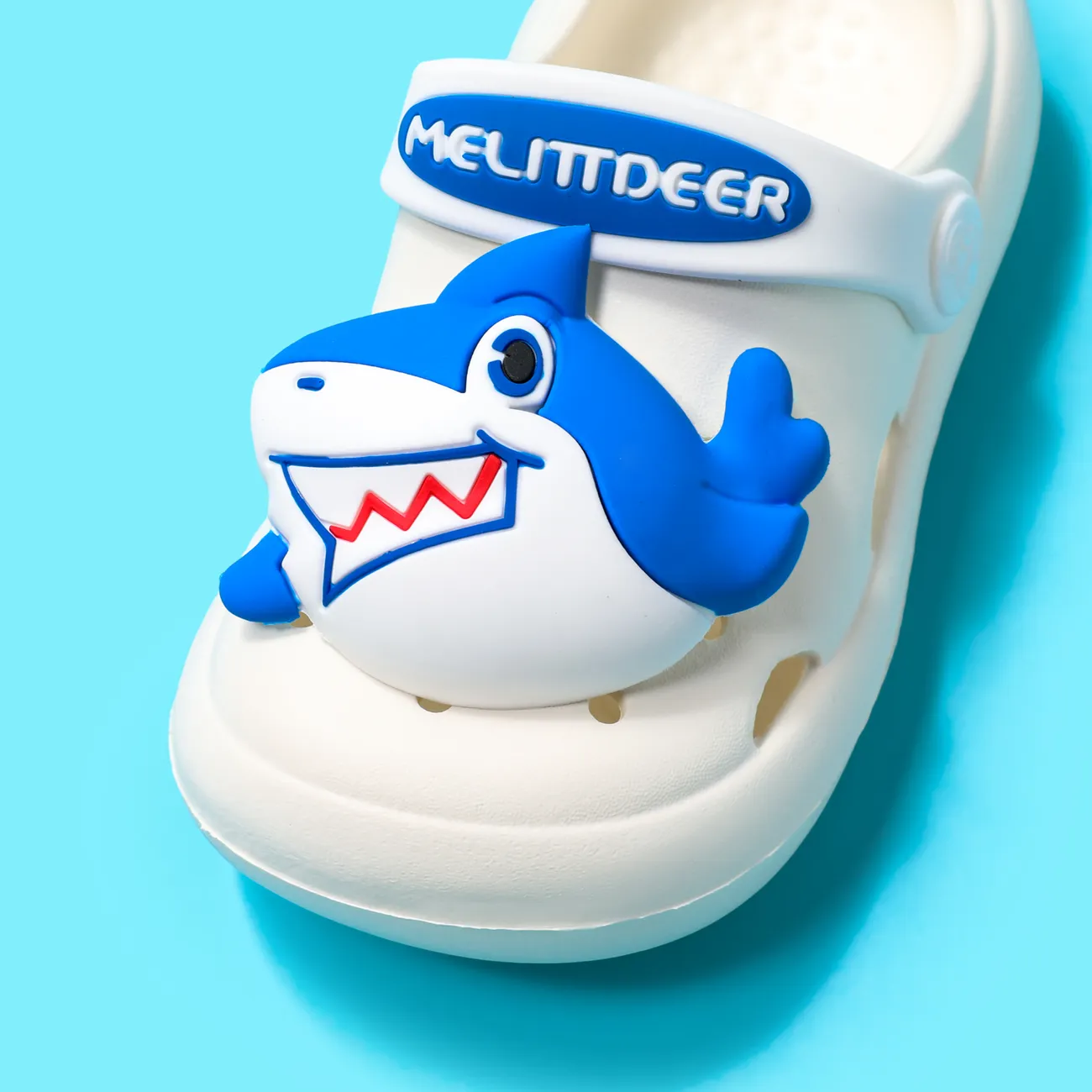 Enfant en bas âge/Enfants Fille/Garçon Solide Hyper-Tactile 3D Requin Motif Vent Sabots Chaussures De Plage Blanc big image 1