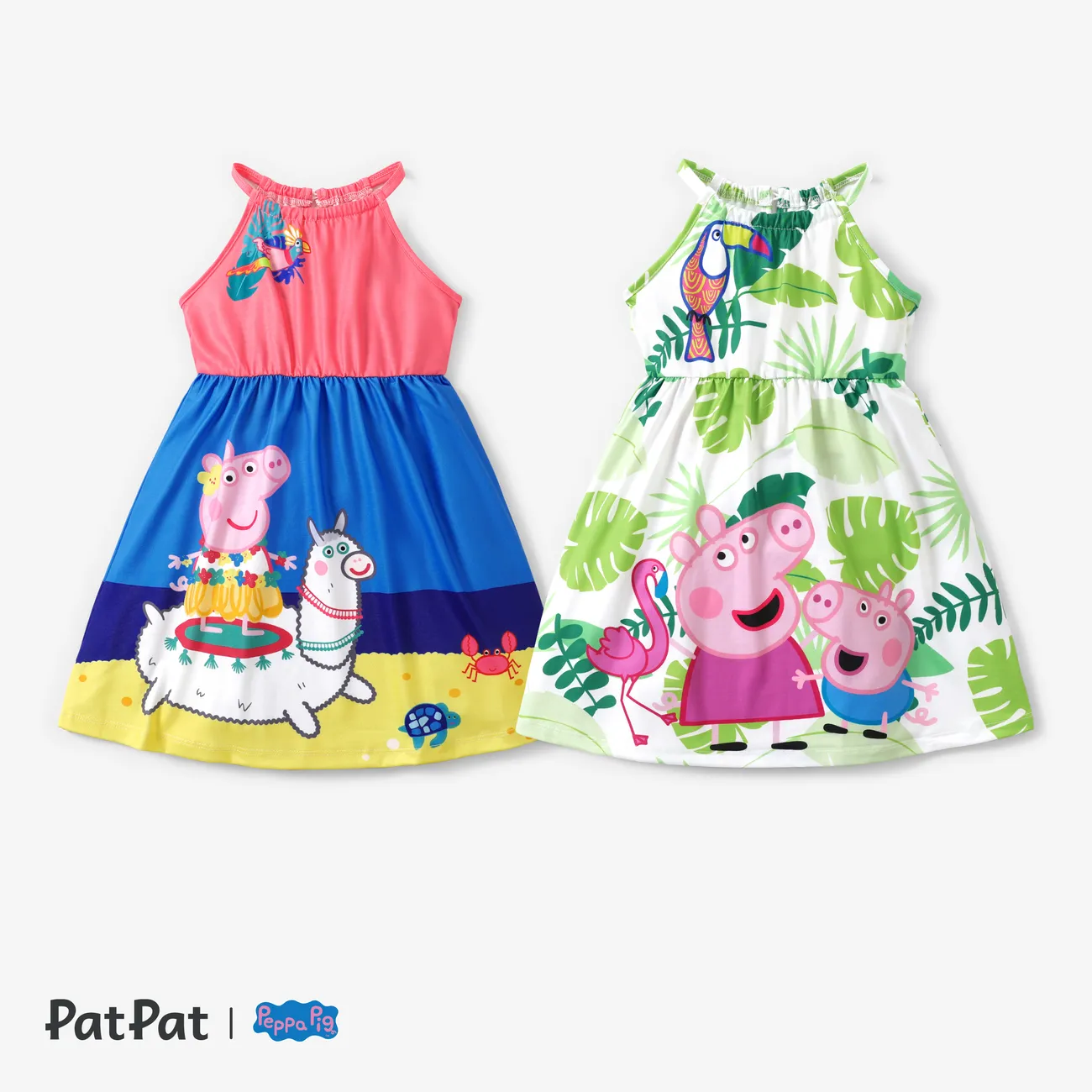 Peppa Pig Kleinkinder Mädchen Neckholder Kindlich Flamingo Kleider grün big image 1