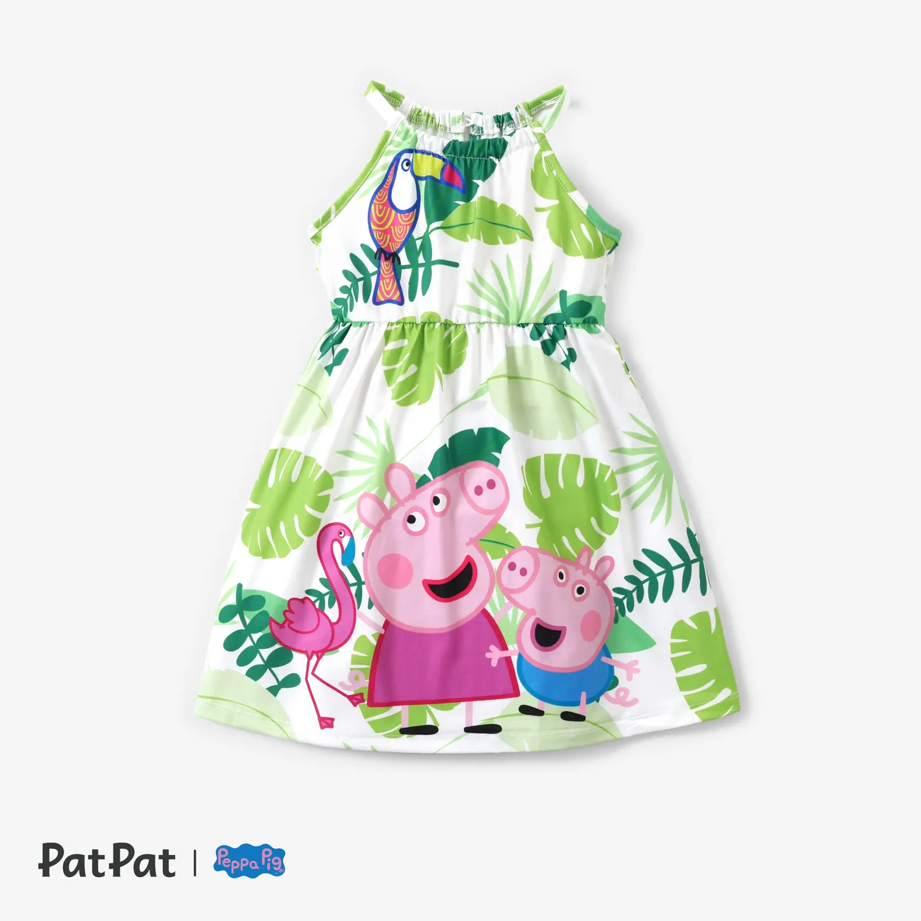 Peppa Pig Enfant en bas âge Fille Dos nu Enfantin Flamant rose Robes Vert big image 1