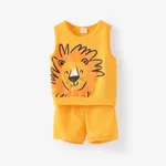 Toddler Boy 2pcs Dino Print Tank Top and Shorts Set Yellow