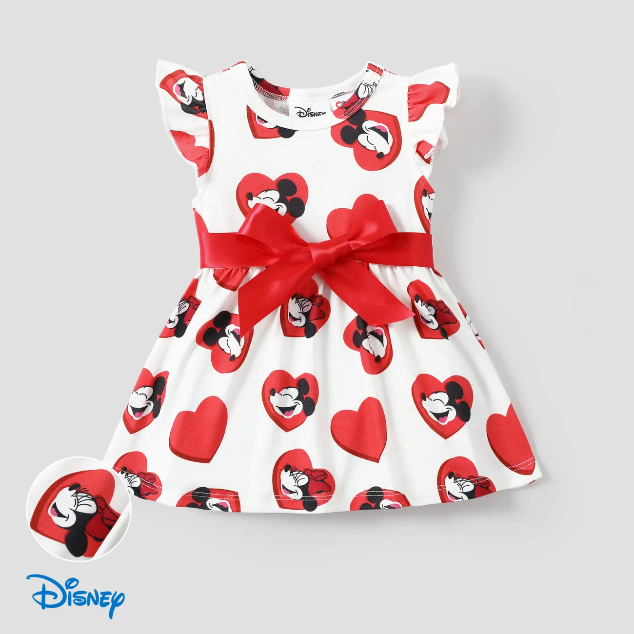 Disney Mickey and Friends 1pc Baby/Toddler Girls Naia™ Heart-Shaped Bowknot Dress
 REDWHITE big image 1