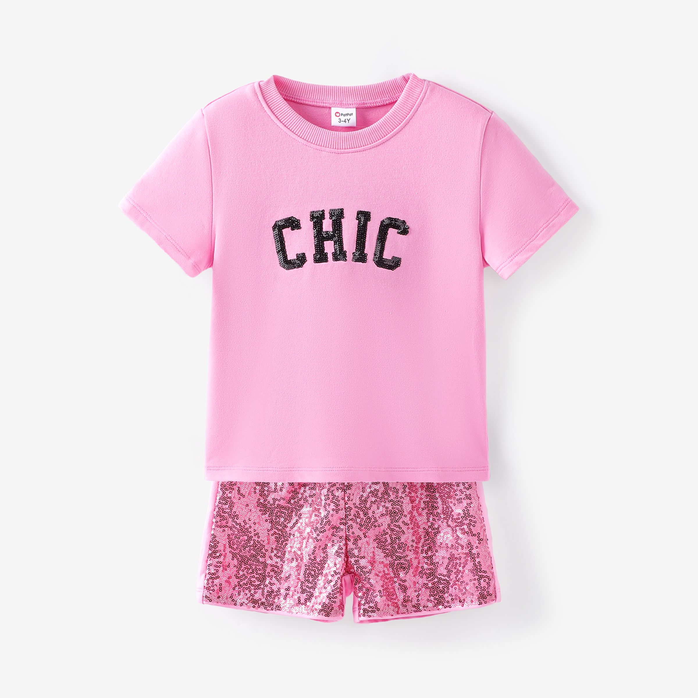 Toddler/Kid Girl 2pcs Letter Print Tee And Sequin Embroidery Shorts Set/ 5-Pack Socks/ Sports Shoes