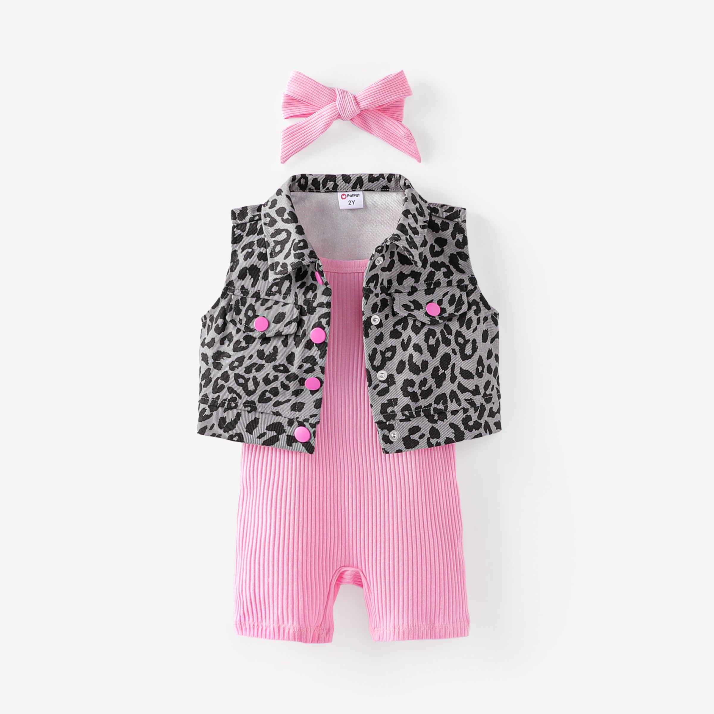 Toddler Girl 3pcs Leopard Print Vest Jacket And Cami Jumpsuit And Headband Set/ 5-Pack Socks/ Sports Shoes