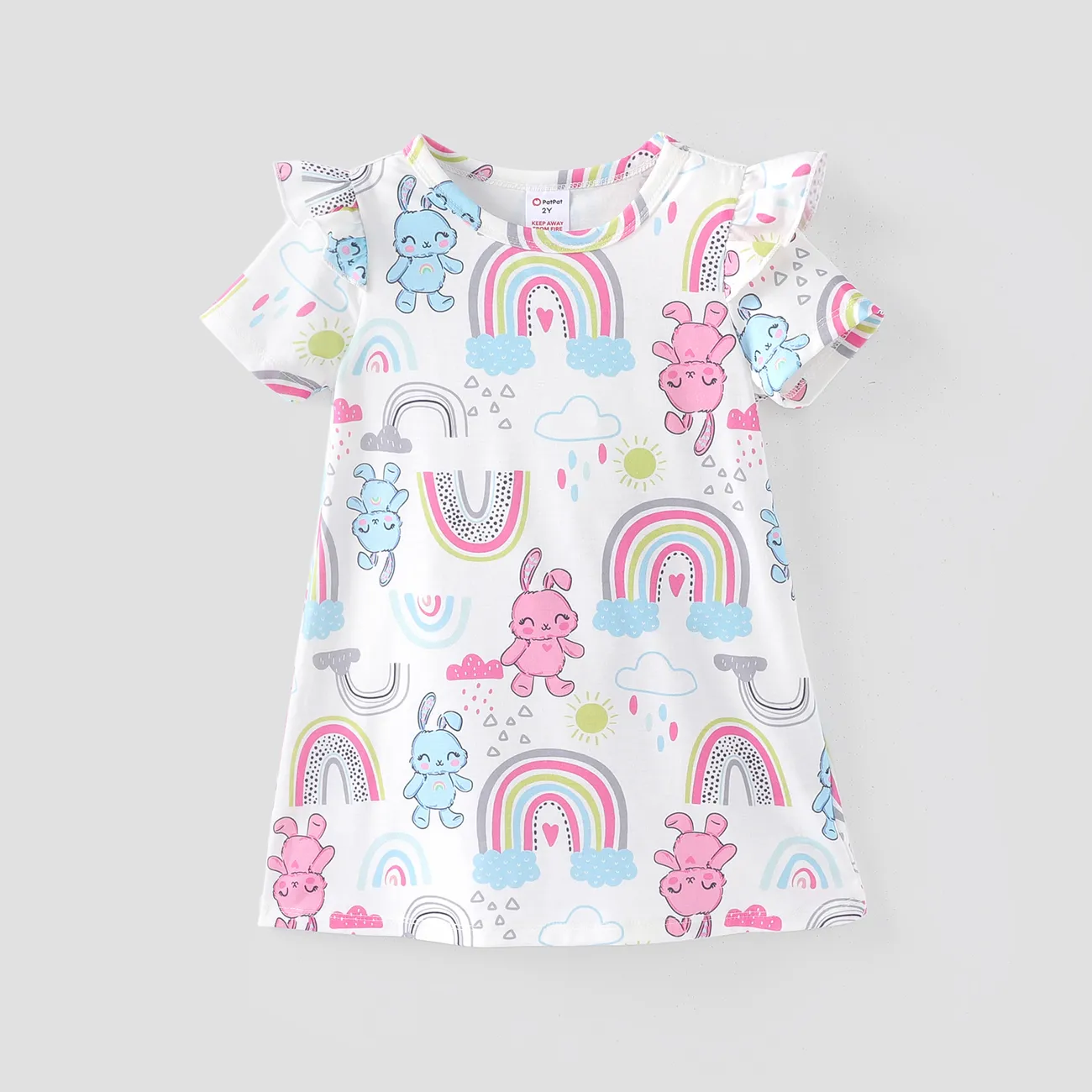 Niño pequeño / niña Animal print Vestido de manga ondulada Pijama Multicolor big image 1