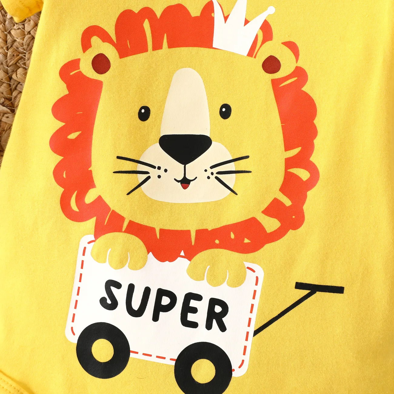 Baby Boy 95%Cotton Colorful Animal Lion Pattern Short Sleeve Romper  Yellow big image 1